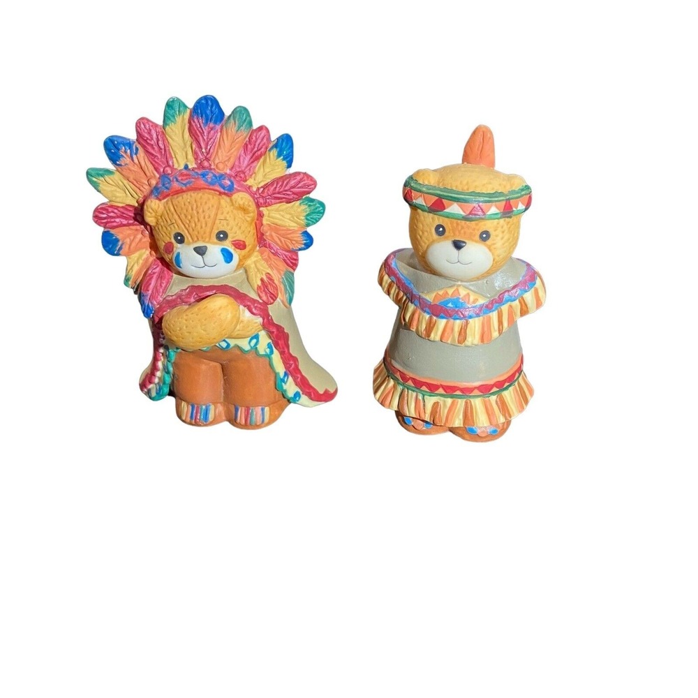 Lucy & Me- Native American Indian Bear Figurines. Chief and Mother with Baby.